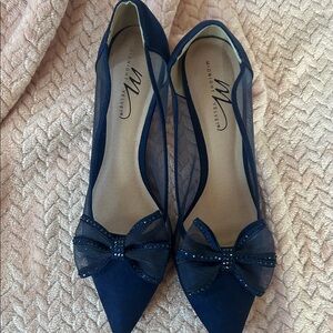 Midnight Velvet Mesh Bow Pointed-Toe Bow Mesh Flats
